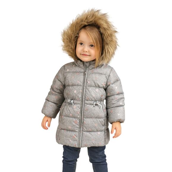 Gap Baby Girl Toddler Cold Control Max Long Puffer Coat Gray Star Print 18-24 mo - Picture 1 of 9